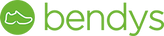 Das offizielle bendys Logo: Ein hellgrüner Kreis mit der weißen Silhouette eines Sneakers links neben dem kleingeschriebenen Markennamen 'bendys' in grüner Schrift.